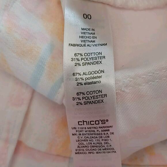 Chicos Girlfriend Slim Leg Capri Pants Size 00/XS Pastel Tie Dye Perfect Stretch - Picture 8 of 10